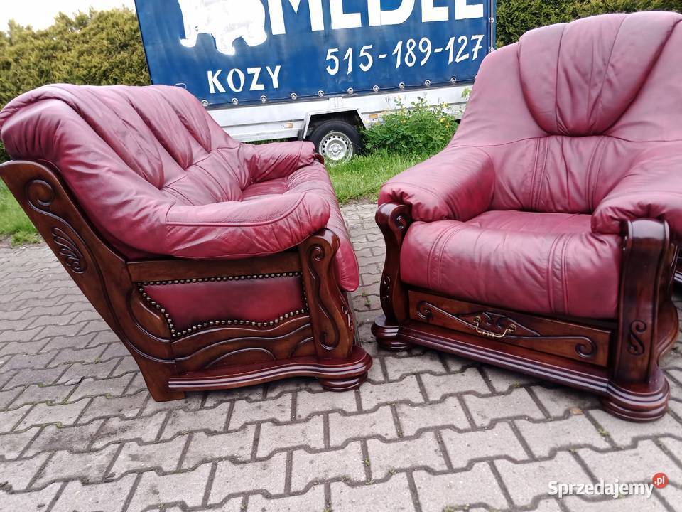 Komplet SANTIAGO 311 i Ława Dąb Skóra Bordo Kozy