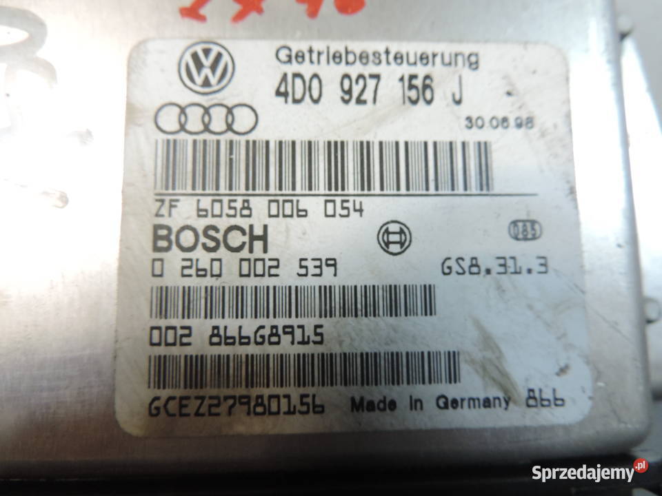 STEROWNIK SKRZYNI AUDI A8 D2 25 TDI 4D0927156J Rok produkcji 1998 Nowy Sącz