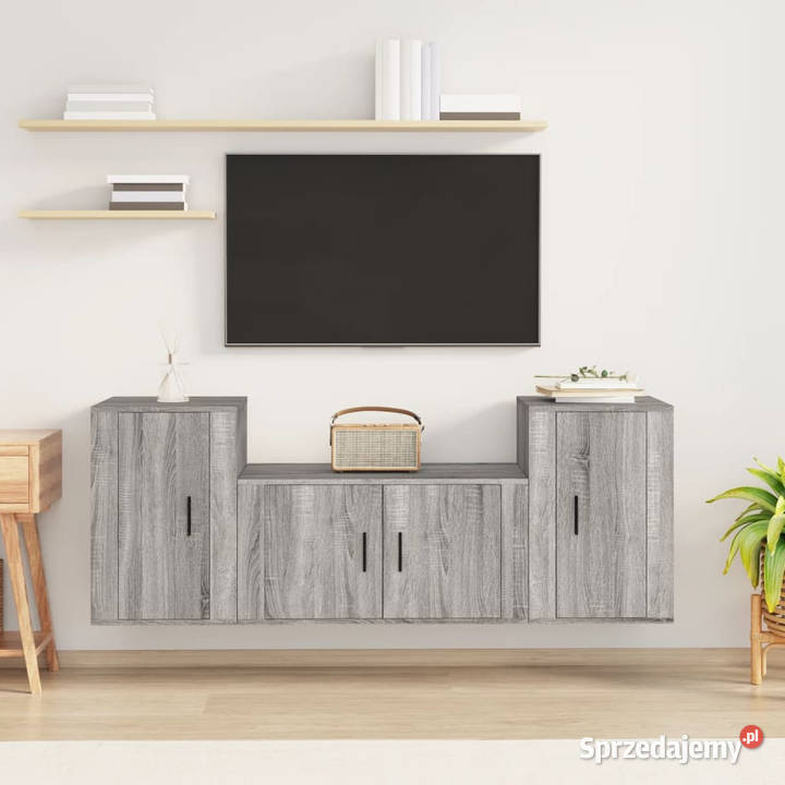 Zestaw 3 szafek TV szary dąb sonoma materiał Warszawa