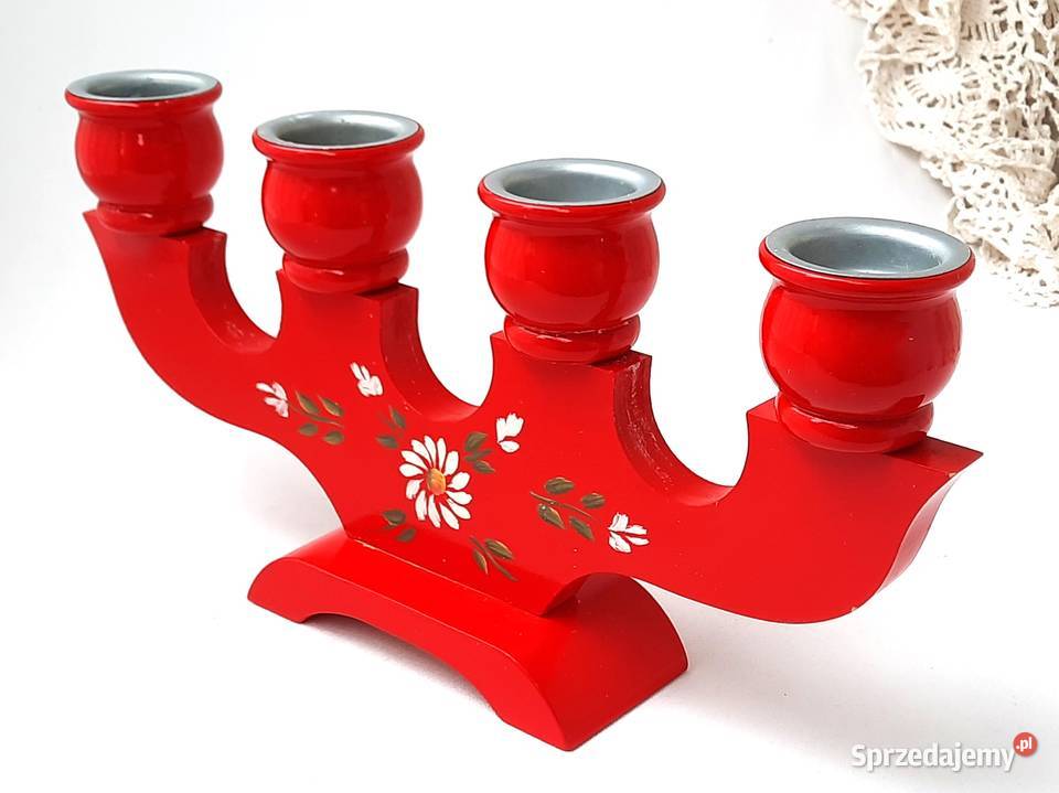 DUŻY stary drewniany świecznik Szwecja Rękodzieło