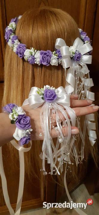 Wianek komunijny bialo fioletowy zestaw mazowieckie Borów