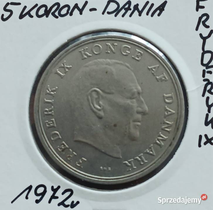 5 Koron Dania Fryderyk IX 1972 r Numizmatyka Konin sprzedam
