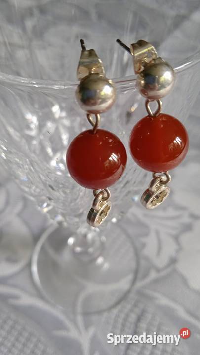 KOLCZYKI POSREBRZANE Z BURSZTYNOWYM KAMIENIEM posrebrzane