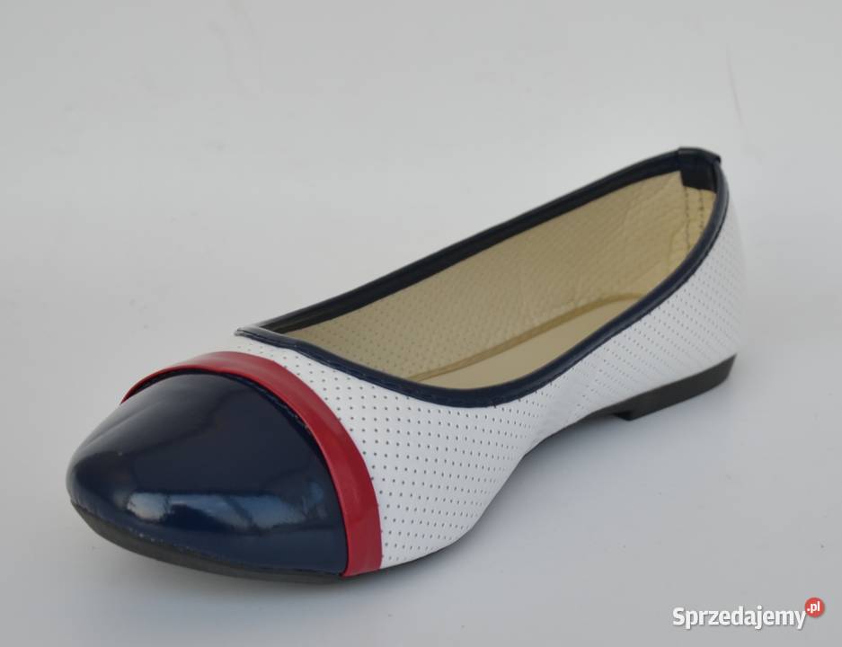 Białe baleriny z granatowym czubkiem rozmiar 36 Balerinki Żyrardów