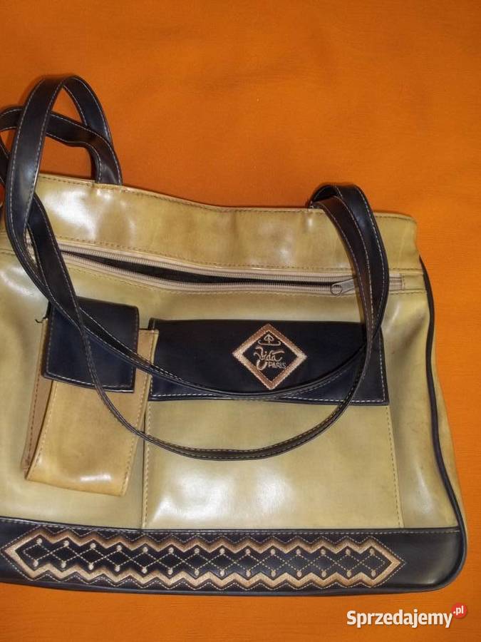 Pakowna miejska torebka beżowogranatowa czerwona