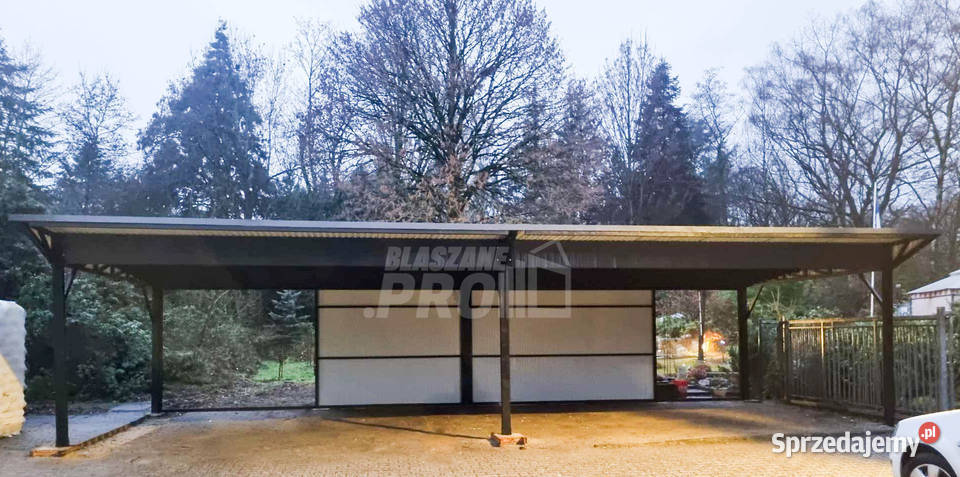 Wiata samochodowa 8x6m częściowa zabudowa rynna 409zł/m2 Legnica