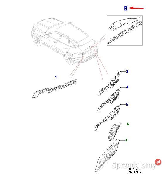 Znaczek emblemat Jaguar FPace T4A41816 osobowe Listwy i nakładki Zagórowa