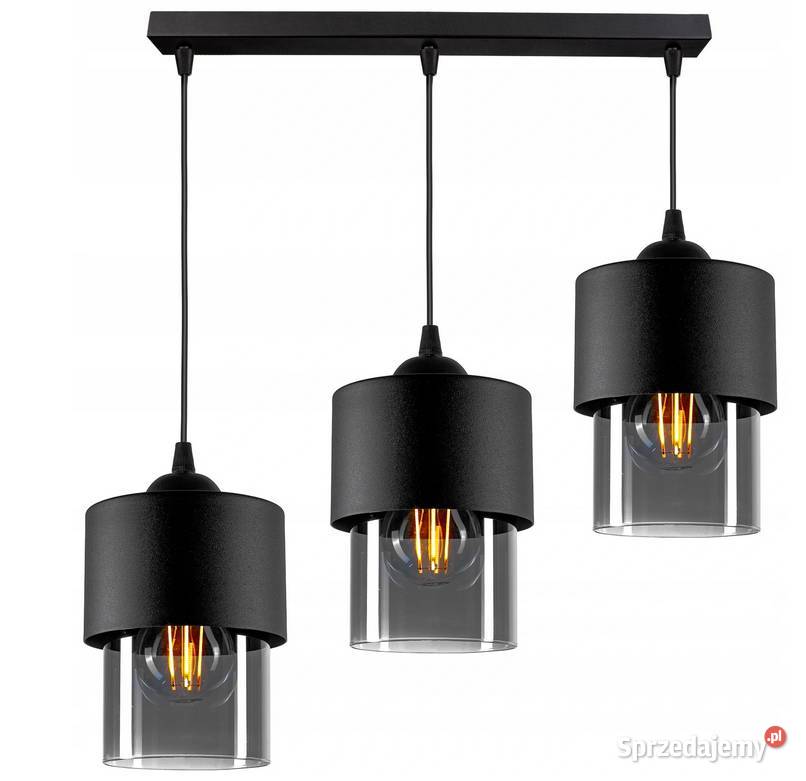 LAMPA WISZĄCA SUFITOWA potrójna czarna szklana Oświetlenie