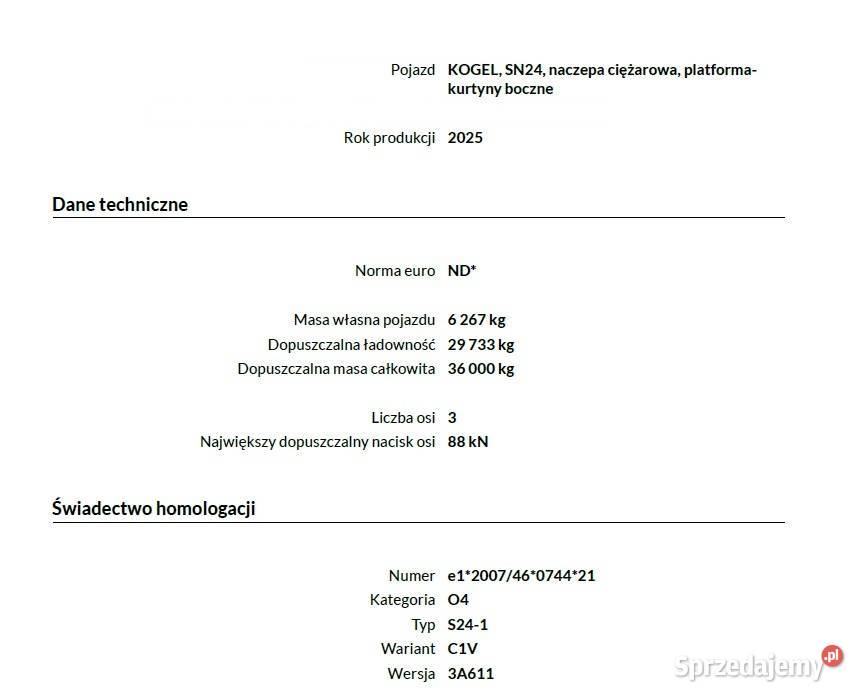 NACZEPA KOGEL SN 24 CARGO 2025 SALON POLSKA Kogel Burtowe i plandeki Warszawa