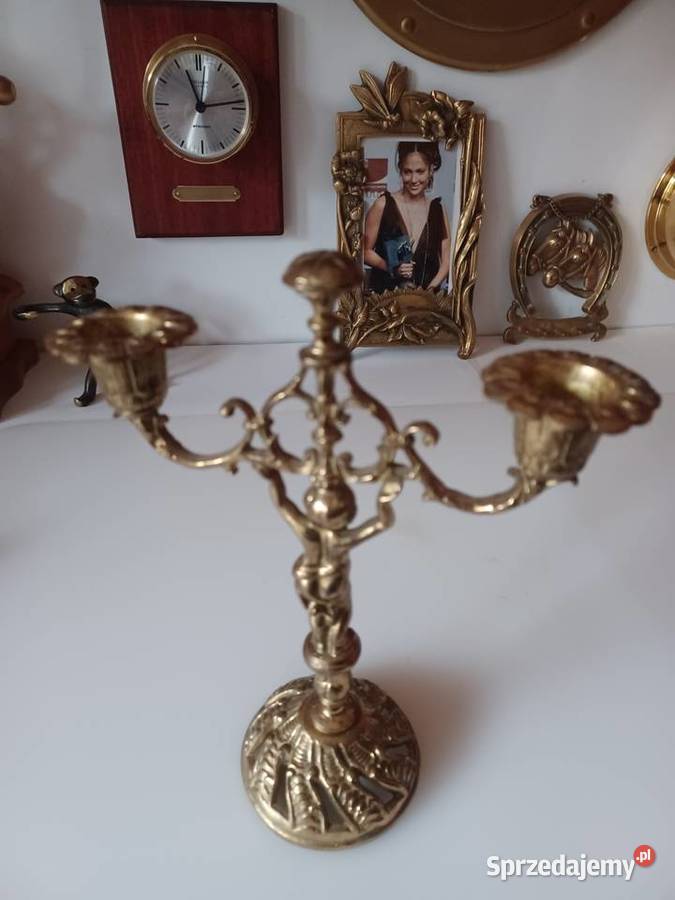 Piękny mosiężny świecznik figuralny Kolekcja Poznań