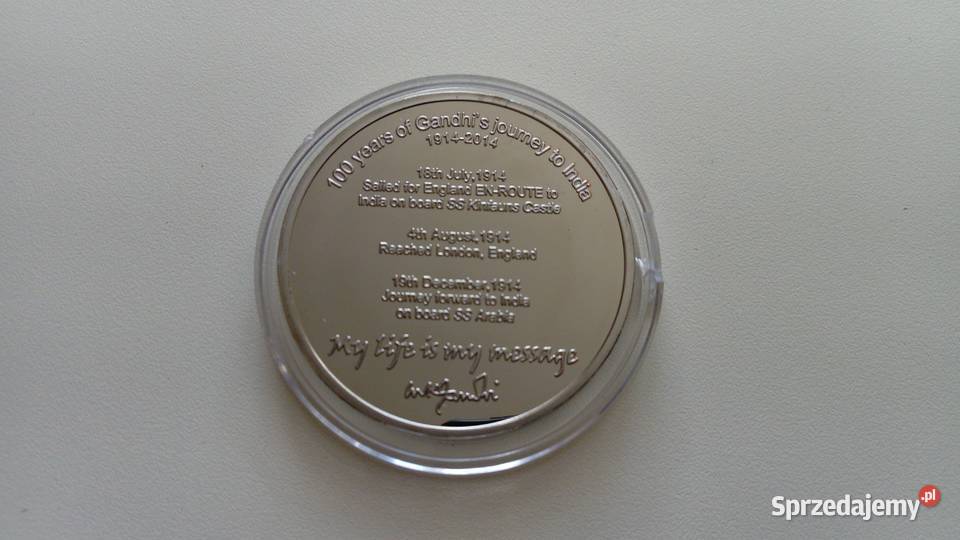 Moneta medal Mahatma Gandhi 1914 2014 Droga do Mosina