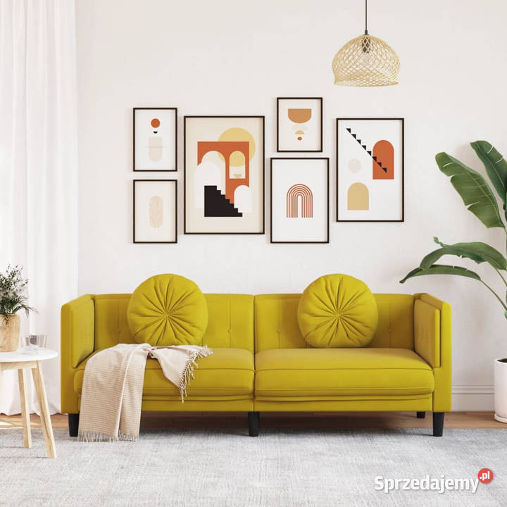 Sofa 3osobowa z poduszkami żółta aksamit Warszawa