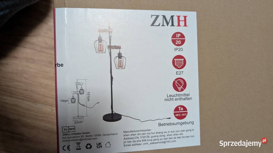 Lampa podłogowa loft 2x E27 metal drewno Nowa Gliwice