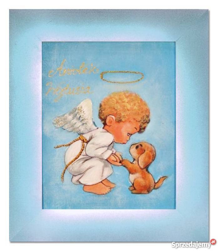 obraz olejny chłopczyk aniołek prezent komunia chrzciny
