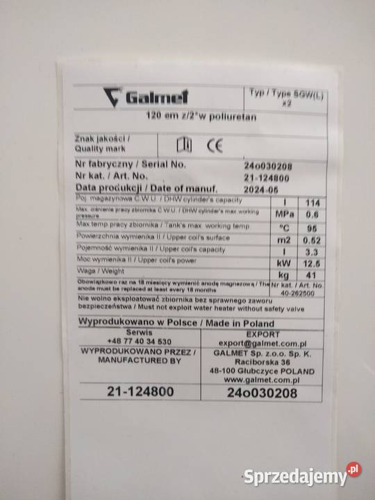 Bojler 120 litrów do c o Dębno