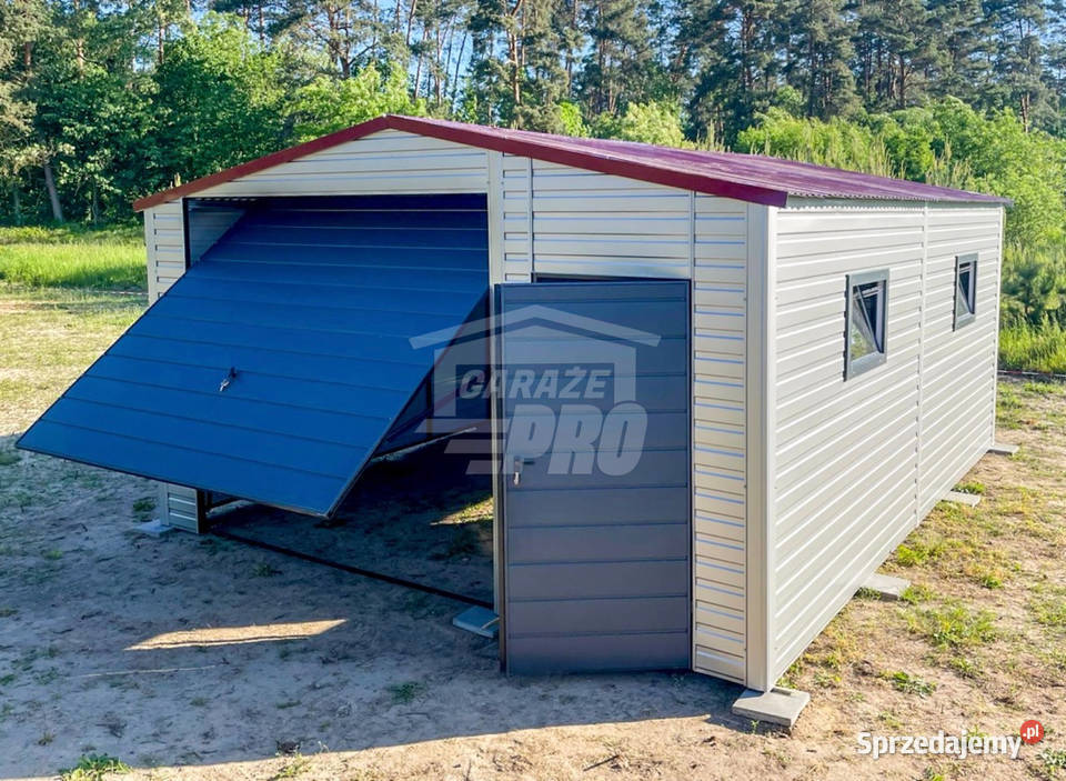 Garaż Blaszany 5x6m Brama Uchylna Drzwi 2x Okno