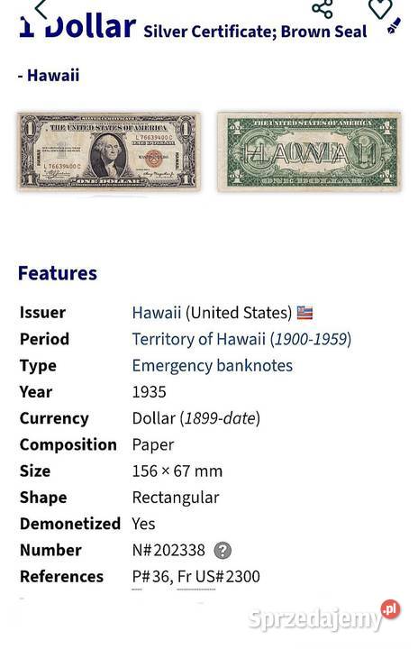 USA 1 Dolar 1935 r HAWAII PMG 65 EPQ WYSOKA NOTA Numizmatyka Węgorzewo