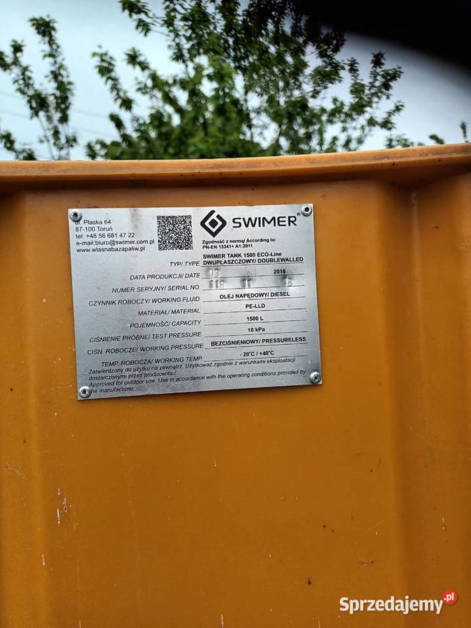Zbiornik dwupłaszczowy Swimer nieuszkodzony Grabowiec