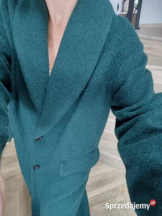 Zara płaszcz welna owcza moher Alpaka szmaragd Gliwice