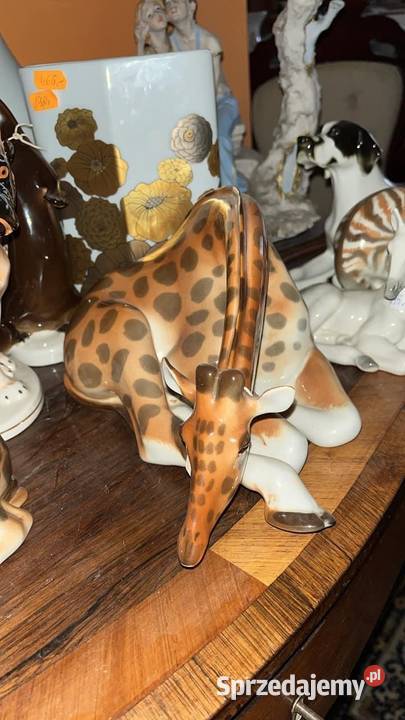 Żyrafa Lomonosov Figurka Leżąca Porcelana i szkło pomorskie Gdańsk