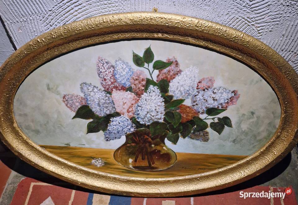 Obraz olejny F Guhlke 1948 bzy owalna rama 114 x zachodniopomorskie