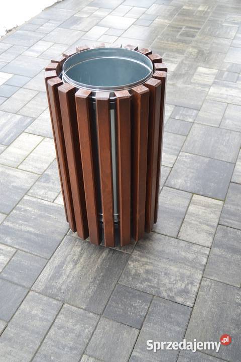 Kosz uliczny miejski okrągły stalowy drewniany Warszawa