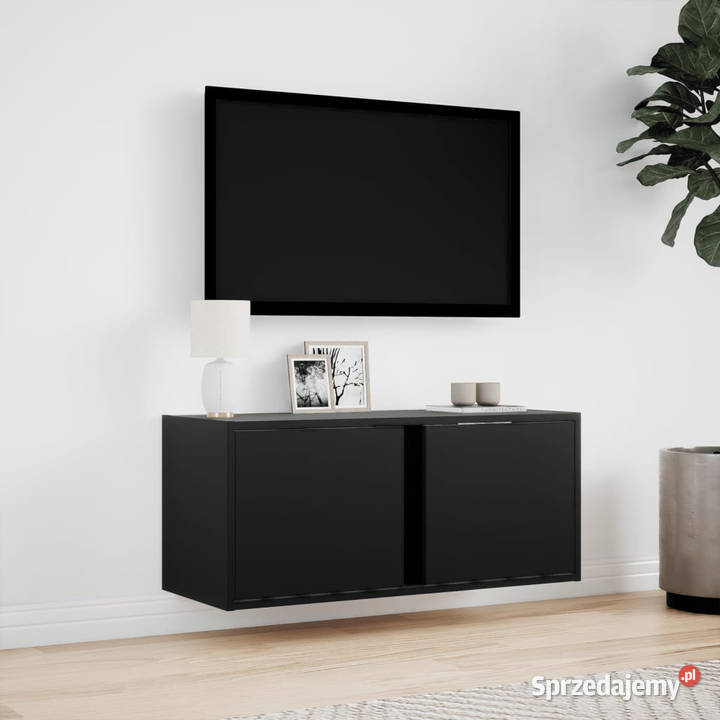 Ścienna szafka TV z LED czarna 80x31x35 WM852258 Warszawa