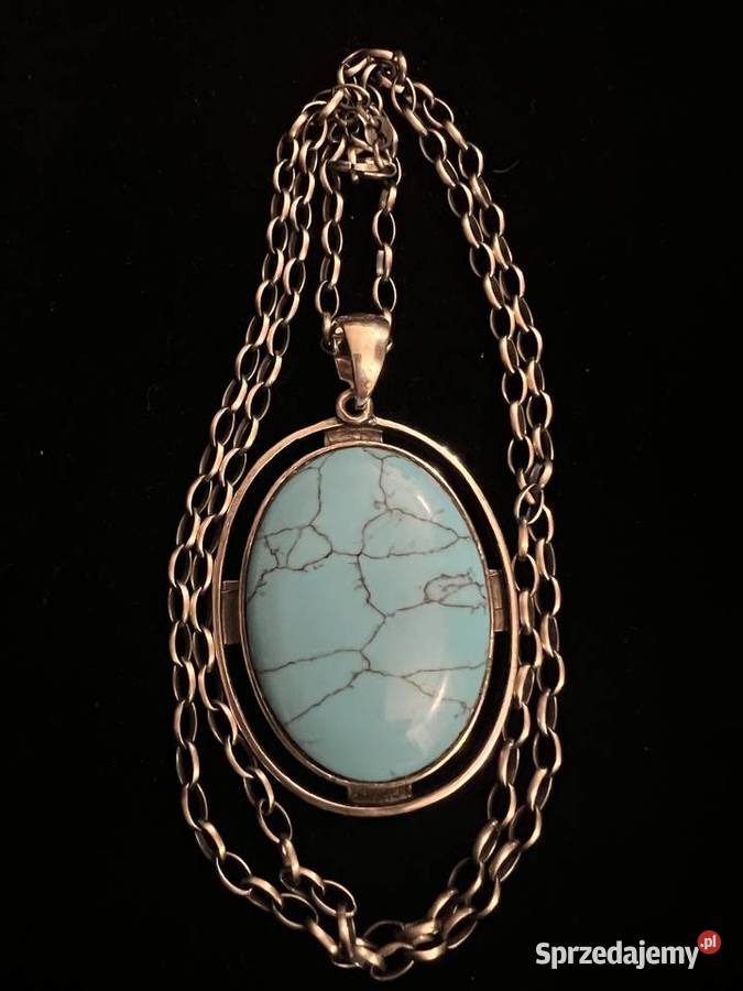 Srebrny wisior medalion turkus łańcuch srebro Warszawa