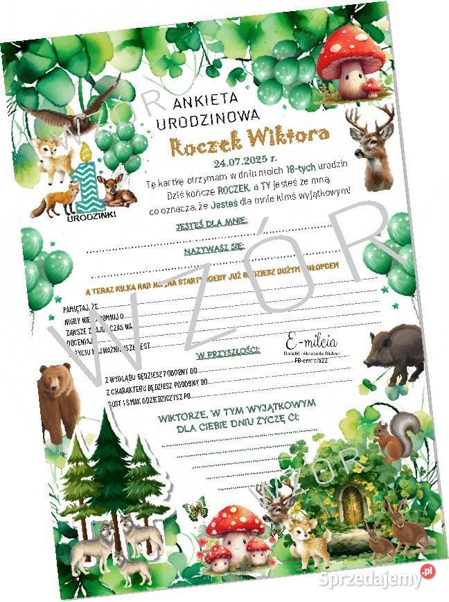 Ankieta na ROCZEK CHRZEST URODZINY Pamiątka lubuskie Zielona Góra