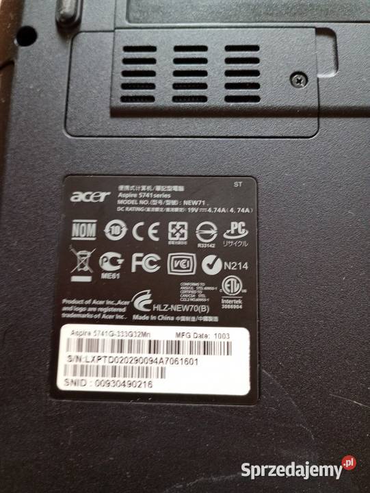 acer ASPIRE 5741G i3 156 komputer brak HDD RAM Karta graficzna Szczecin