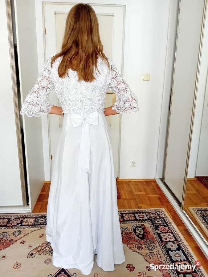 suknia ślubna elegancka z gipiurą 44 mazowieckie