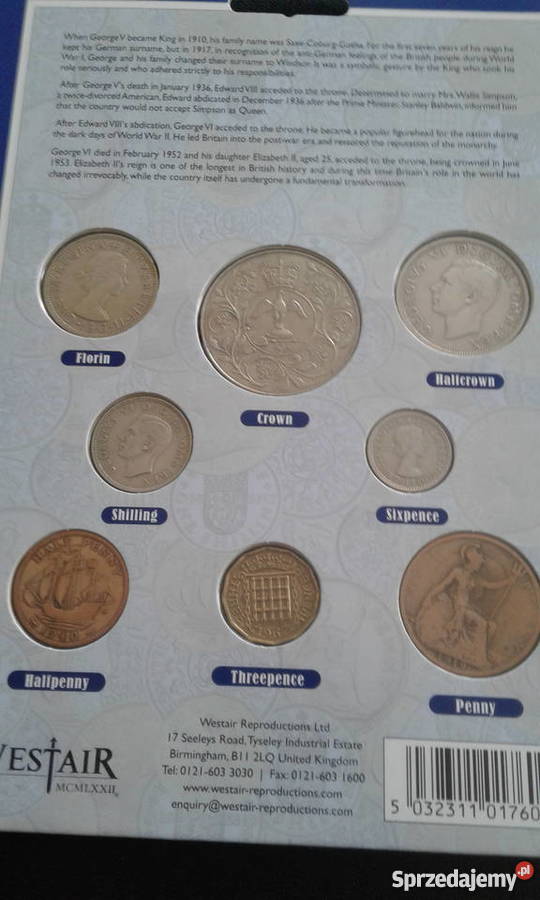 Komplet monet WBrytania XX wieku12 pensa do 1 Konin