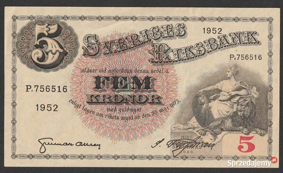 SZWECJA 5 KORON 1952 STAN 12 sprzedam