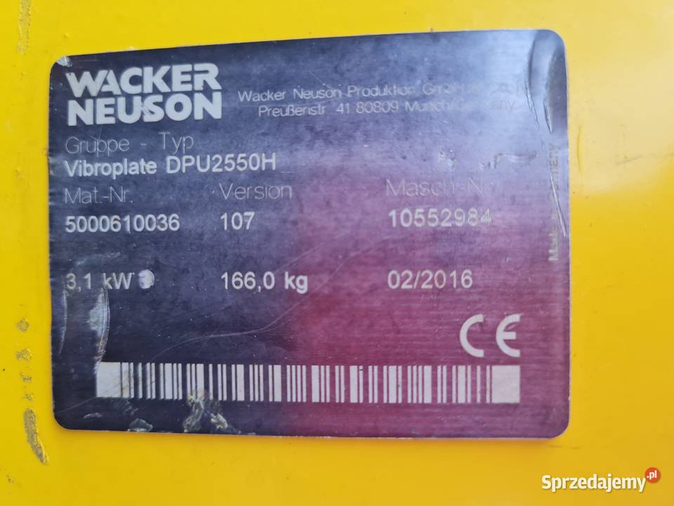 Zagęszczarka 166 Wacker Neuson DPU 2550 H z 2016 Pozostałe Dąbrowa Tarnowska