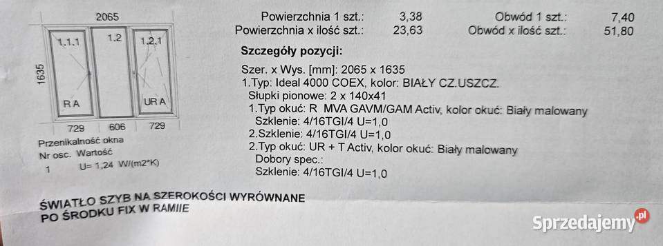 Okno nowe 3 skrzydłowe Chobienia