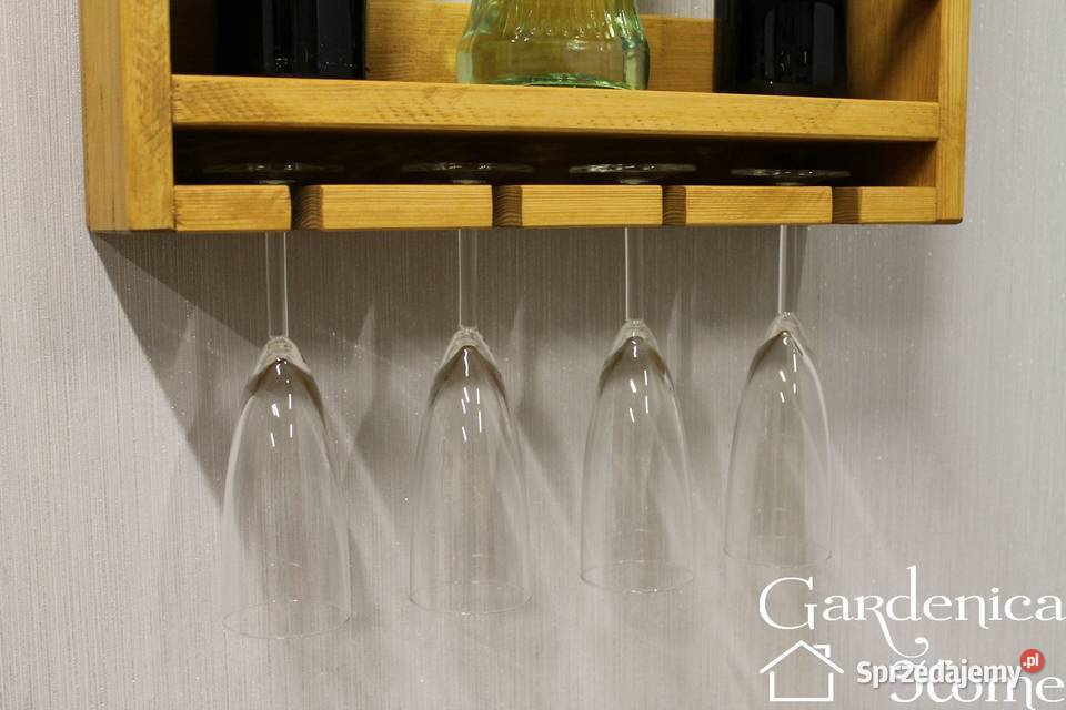 Półka ścienna drewniana na alkohol wino i łódzkie