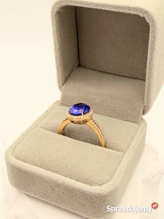Cudowny złoty pierścionek 18K z szafirem i Szczecin