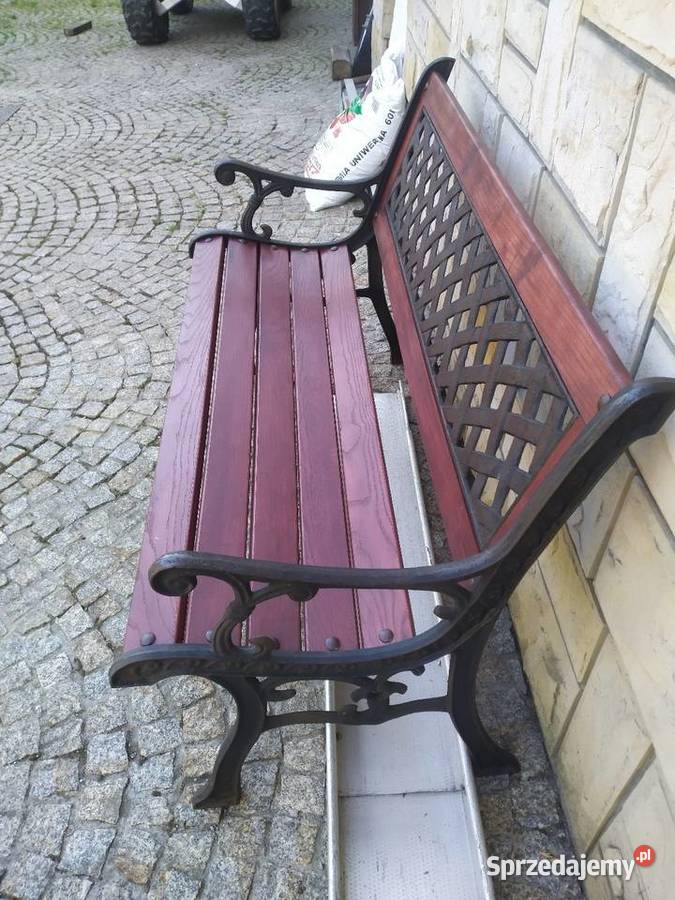 Ławka ogrodowa żeliwna odnowiona naturalna Limanowa