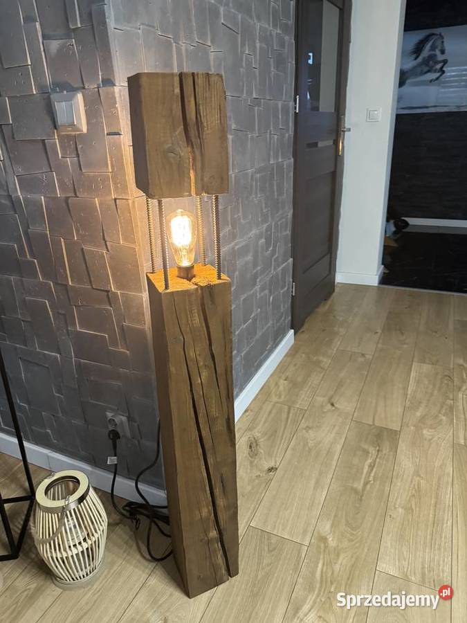 Lampa stojąca ze starego drewna retro rustykalna Szczecin