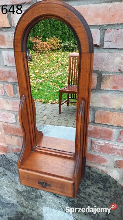 Lustro w drewnianej ramie z szufladką schowkiem