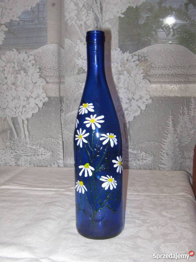 Ręcznie malowana butelka w rumianki Katowice sprzedam