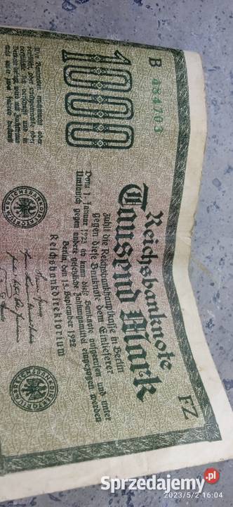 1000 marek niemieckich sprzedam Banknot z