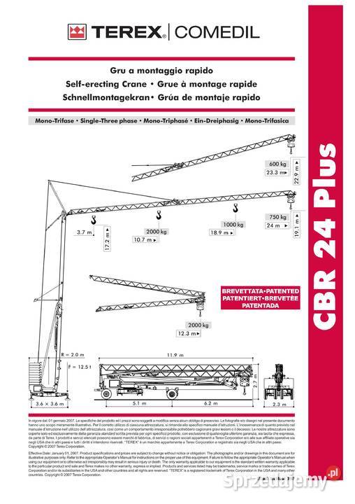 Żuraw szybkomontujący hydrauliczny Terex CBR 24 Rok produkcji 2007 Ligota Piękna