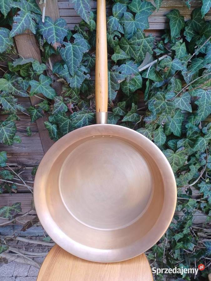 Duża mosiężna sygnowana patelnia Poznań sprzedam