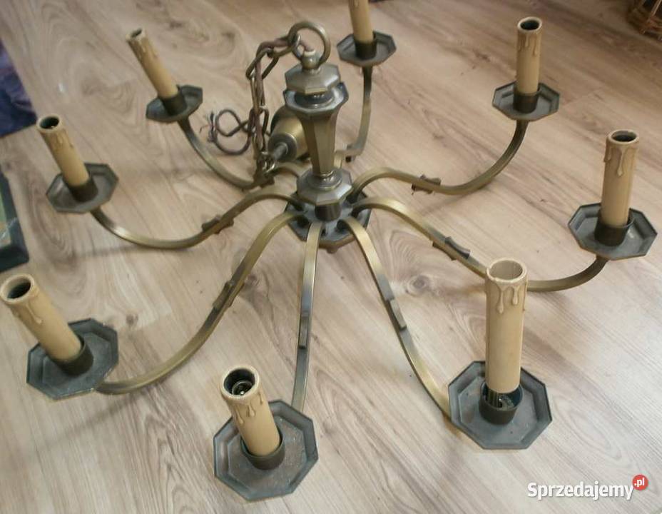 Żyrandol Lampa Mosiężna 8 Ramion Wisząca Stara Kraków