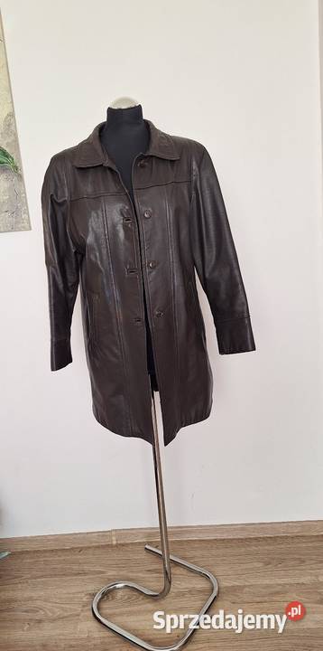 Świetny skórzany czekoladowy płaszcz skóra