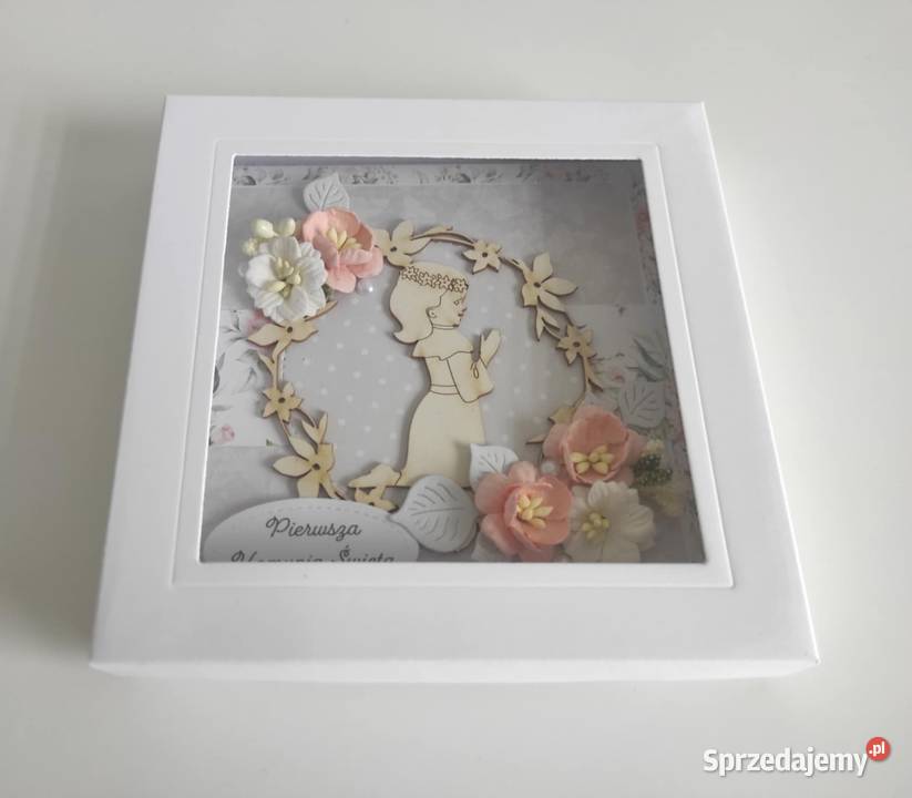 Kartka w pudełku ręcznie robiona na Komunię Rękodzieło