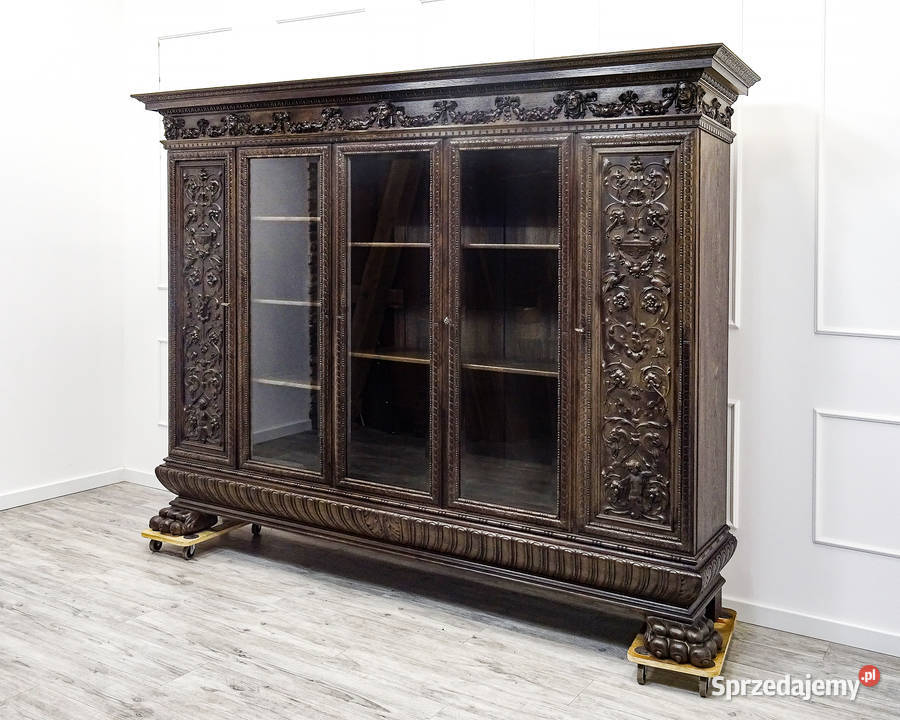 Antyk drewniana BIBLIOTEKA Dębowa Witryna wielkopolskie Kalisz