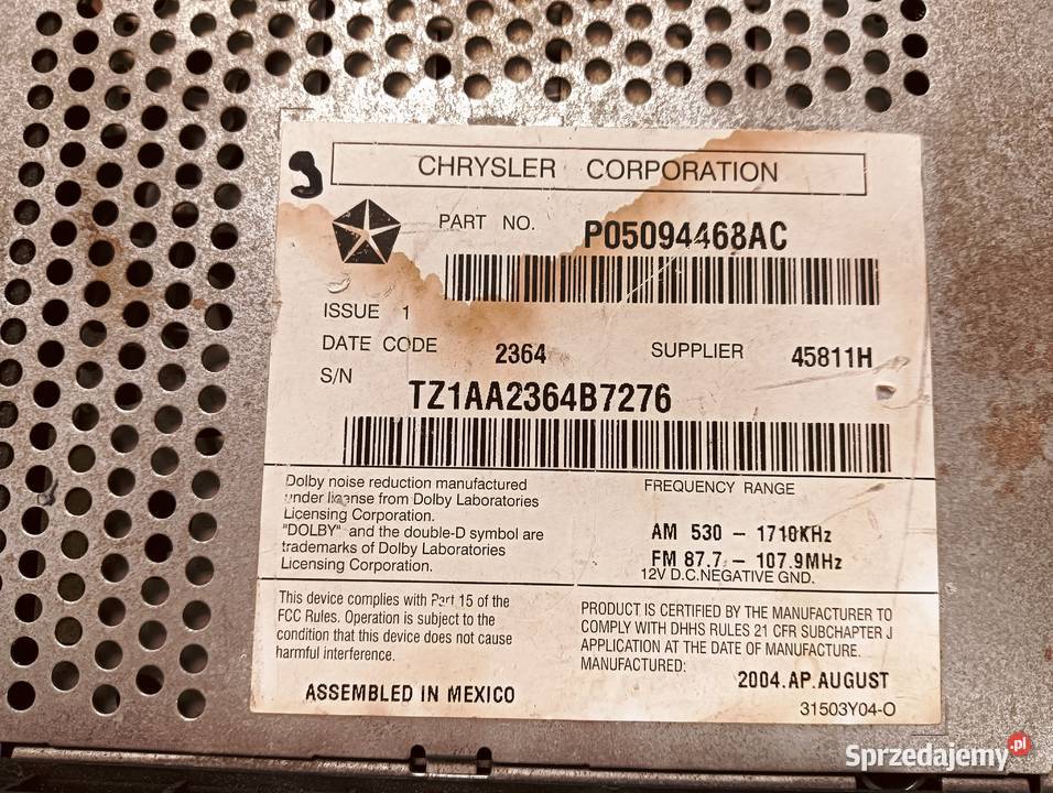 Radio samochodowe P05094468AC Chrysler stare podkarpackie Łańcut sprzedam