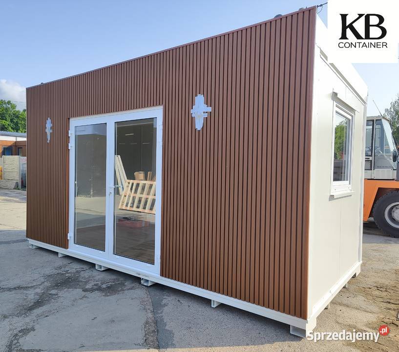 Biały kontener 50 x 30 m z lamelami w złotym Biuro Kędzierzyn-Koźle
